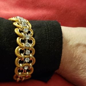 Leather and rhinestone bracelet